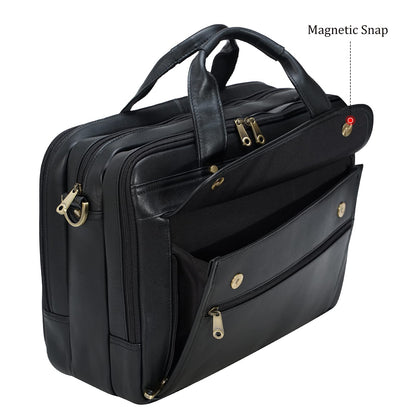 Polare Natural Napa Leather 16'' Black Business Briefcase Laptop Messenger Bag for Men with YKK Zippers