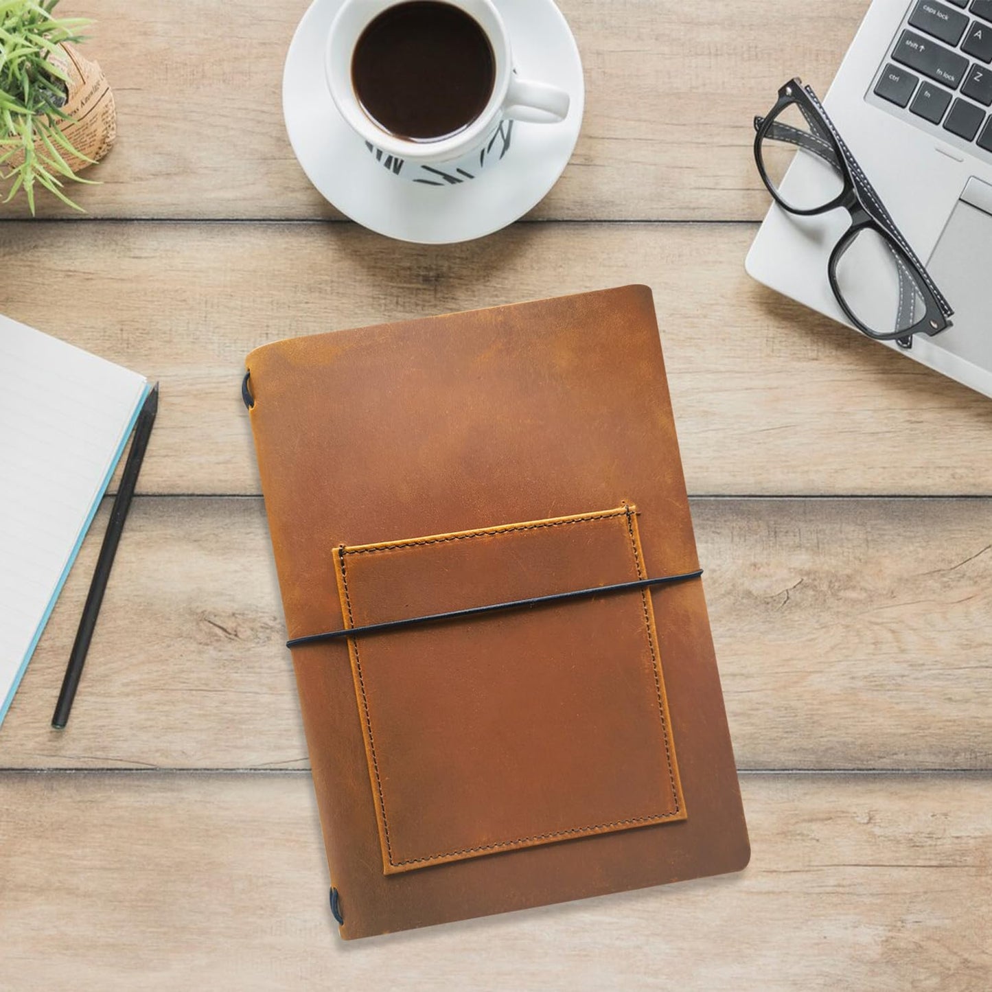 KISSKI A5 Journal Cover for Men, Small Leather Travel Planner Organizer Cover with Phone/Pen Pocket, Travelers Notebook Cover Case for 5.5 x 8.5 Inserts Writing Paper/Note, Gift for Women, Brown