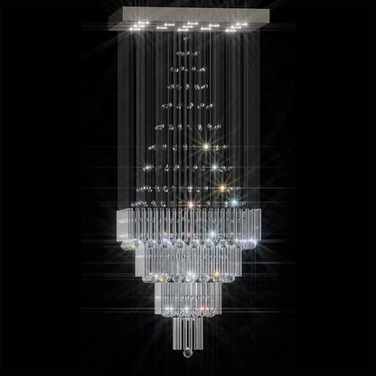 Flashing God D32''X H100'' Modern Crystal Chandelier, Raindrop Chandelier for Entryway, Large Chandeliers for High Ceilings, Staircase, Foyer, Living Room, 4-Tier Hanging Light Fixture