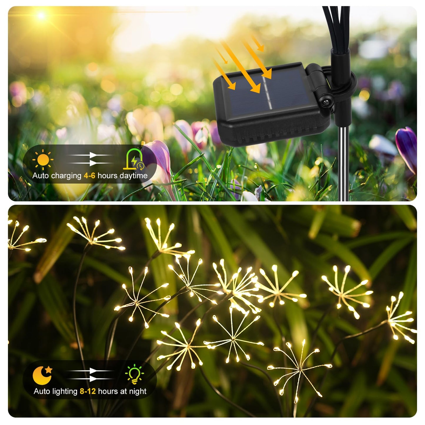 Solar Garden Lights 2 Pack Twinkling Solar Firework Lights with 2 Modes 120LED, Solar-Powered Light for Outside Yard Pathway Garden Decor Outdoor Waterproof, Gardening Gifts for Women Mothers Day,Warm