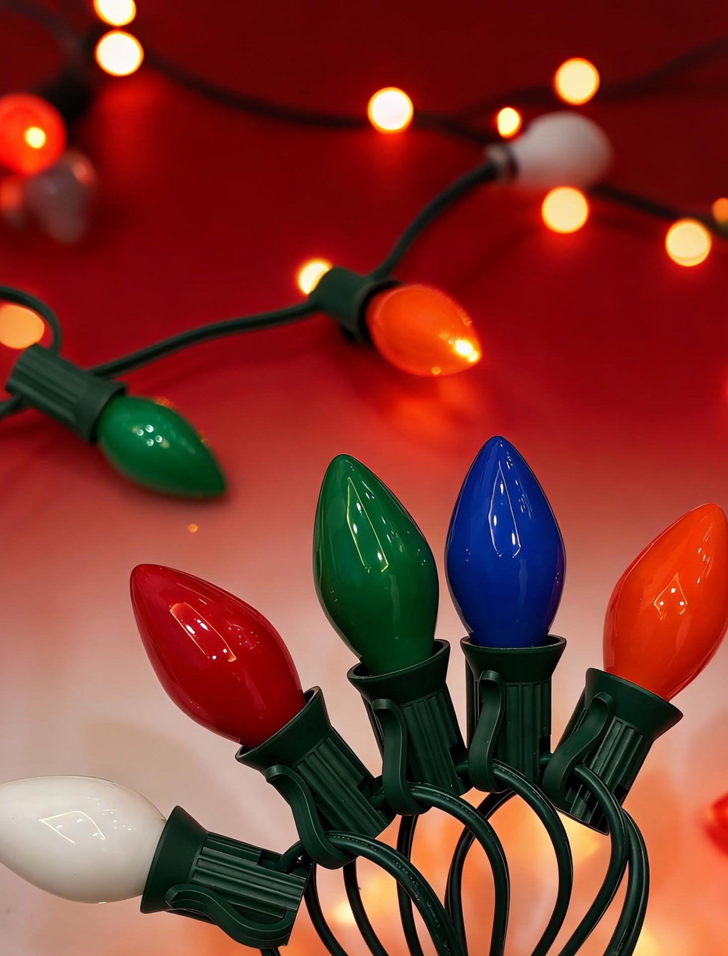 50 Pack C7 Multicolor Christmas Light Bulbs, C7 Multicolor Ceramic Christmas Replacement Bulbs for Outdoor String Lights, Window Candles, 5 Watt Incandescent Night Light Bulbs, C7/E12 Candelabra Base