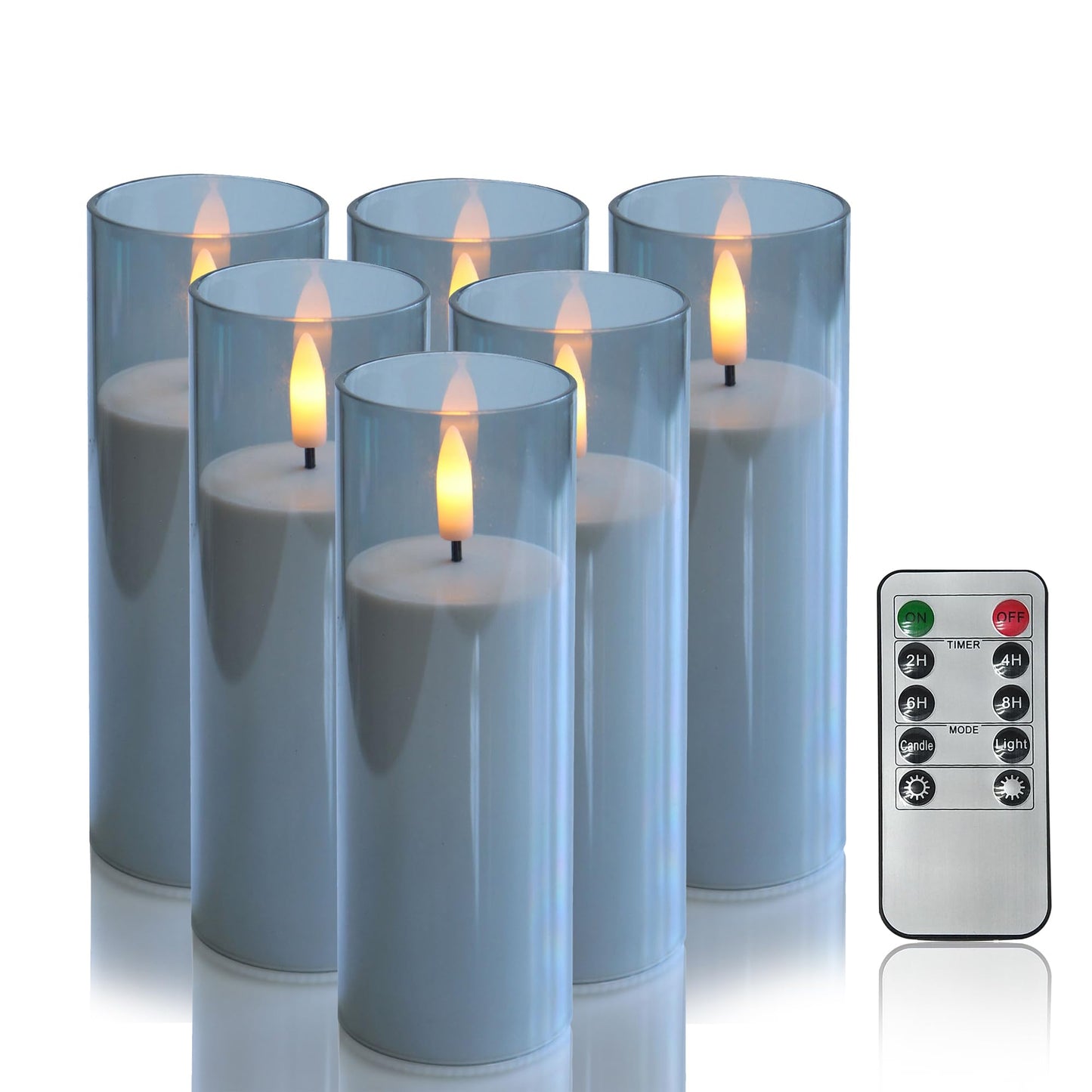 iZAN Flameless Candles with Remote and Timer Plexiglass Shell Battery Operated LED Pillar Candle Lights for Home Wedding Party Halloween Christmas Decorations, Pack of 6, 2”x 6”, Grey