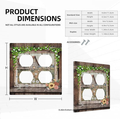 Decorative Light Switch Cover Plate Farm Barn Farmhouse Rustic Country Flower 2 Gang Socket Covers Double Duplex Wallplates Switch Plates and Outlet Covers for Bathroom Home Decor