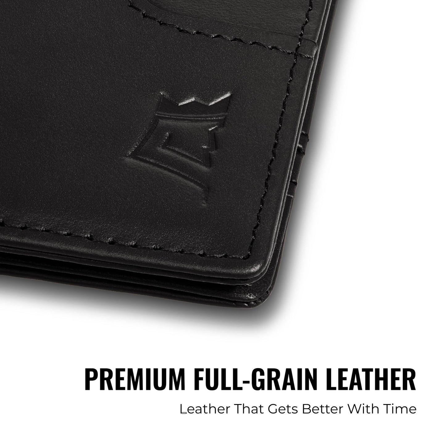 Kings Loot Money Clip Slim Minimalist Wallet for Men – RFID Blocking Leather Design with Money Clip – Front Pocket Bifold Holds 12 Cards – Stylish & Compact Wallets (Black)