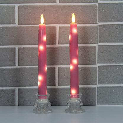 HVTDECOR Flameless Flickering Taper Candles Battery Operated with Embedded String Lights, wtih Timer and Remote, LED Real Wax Tapered Dinner Candle Set of 2 (Pink)