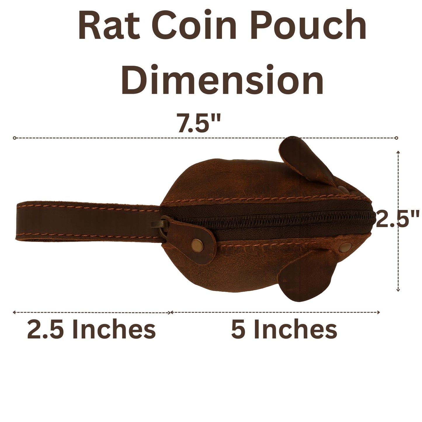 PavinCrafter Leather Rat Coin Purse – Handmade Full Grain Leather Change Holder with Zipper, Compact Cute Animal Design for Coins, Keys, Jewelry & Small Essentials (Dark Brown)