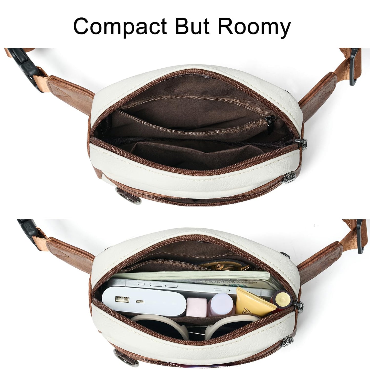 Leresas 2L Fanny Packs for Women Everywhere Belt Bag Chic Waist Pack Bag Crossbody Purse Faux Leather Travel Cycling Beige