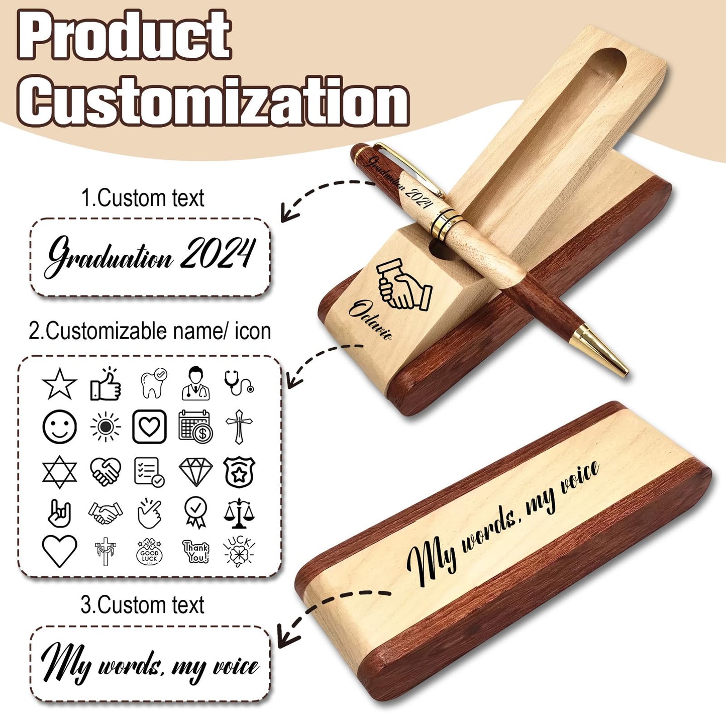 QSZ Custom Wooden Ballpoint Pen Gift Set with Name Personalized Wood Pen Set with Engraved Business Wood Pens Gift for Men Women Boss Teacher Co-worker Friends (Custom Pens 5)