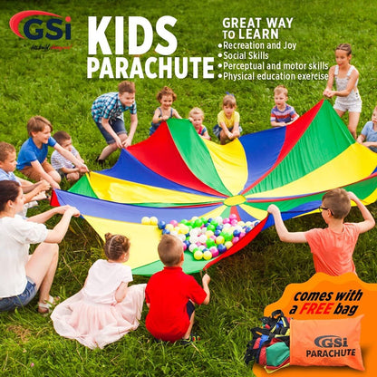 GSi Kids Play Parachute Rainbow Parachute Toy Tent Game for Kids Gymnastics Cooperative Play and Outdoor Playground Activities (6 Feet)