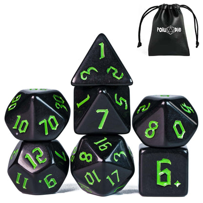 Poludie 7-Die DND Dice Set Polyhedral Dice Set with a Leather Dice Bag, D&D Dice Set for Dungeons and Dragons, RPG Table Games (Black)