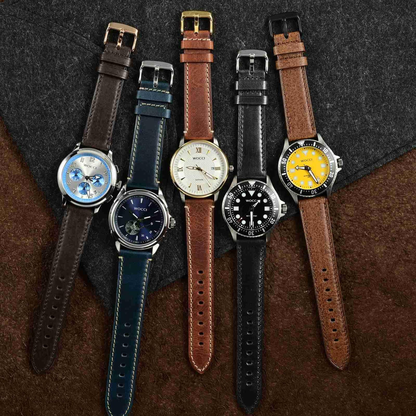 WOCCI 20mm Watch Band, Pull Up Leather, Polished Silver Buckle (Gold Brown)