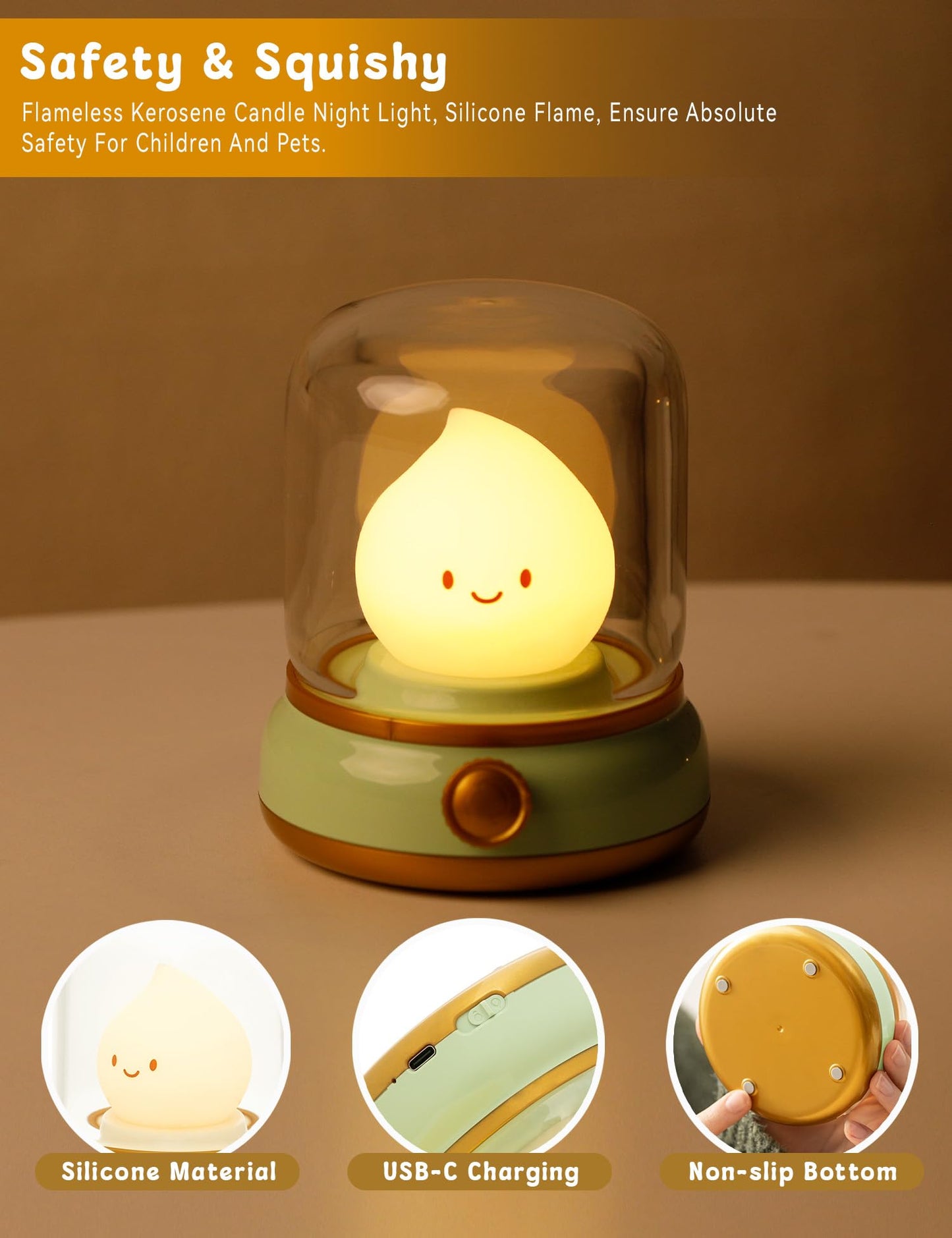WANIDEA Cute Chibi Flame Lamp, Anime Cozy Lights, Retro Rechargeable Night Light, Decor, Cute Desk Accessories, Gifts.