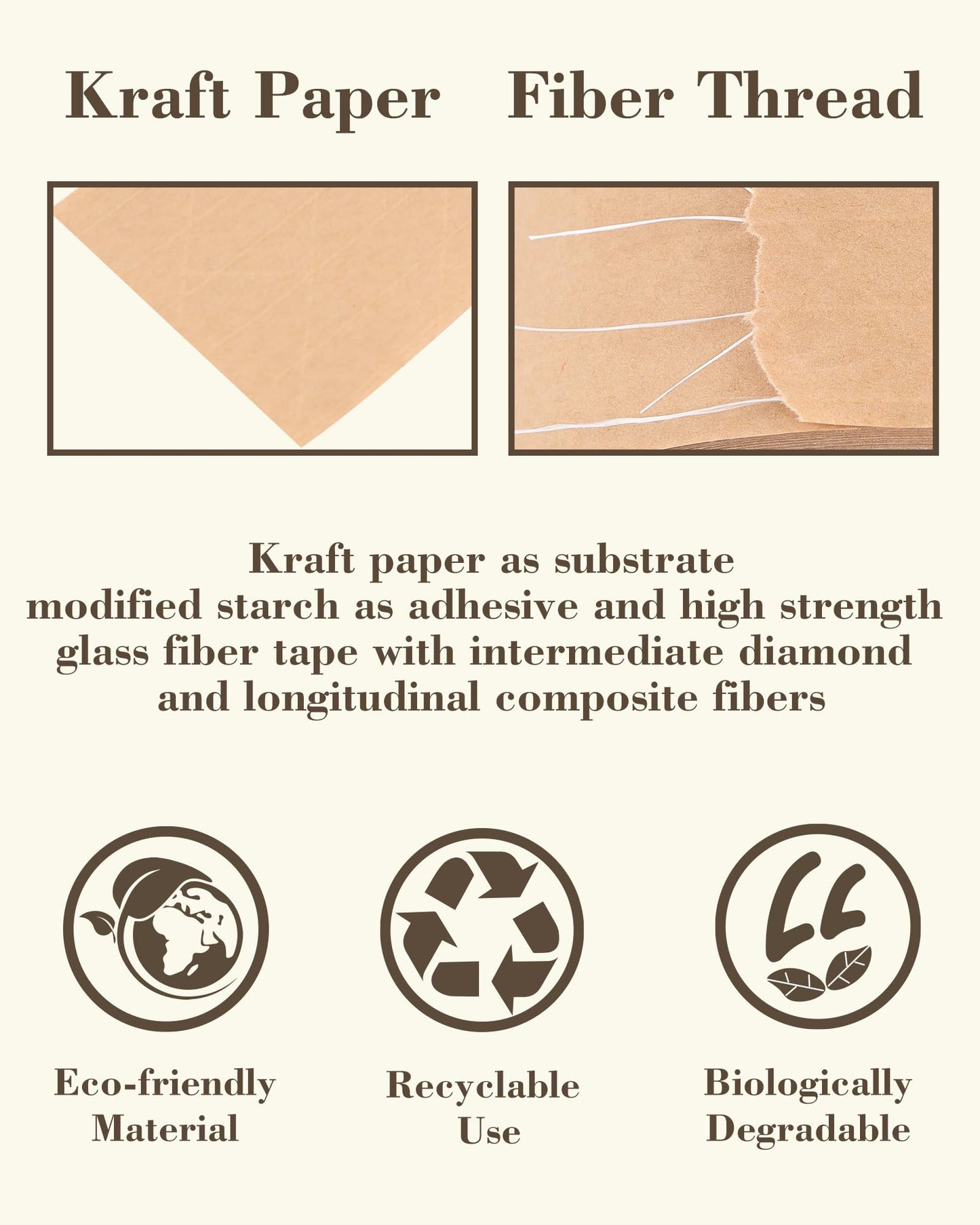 Lichamp 6-Pack Water Activated Kraft Paper Packing Tape, 2" x165 ft Heavy-Duty Eco-Friendly Packaging Tape, Writable & Recyclable for Shipping, Moving, Ecommerce Boxes