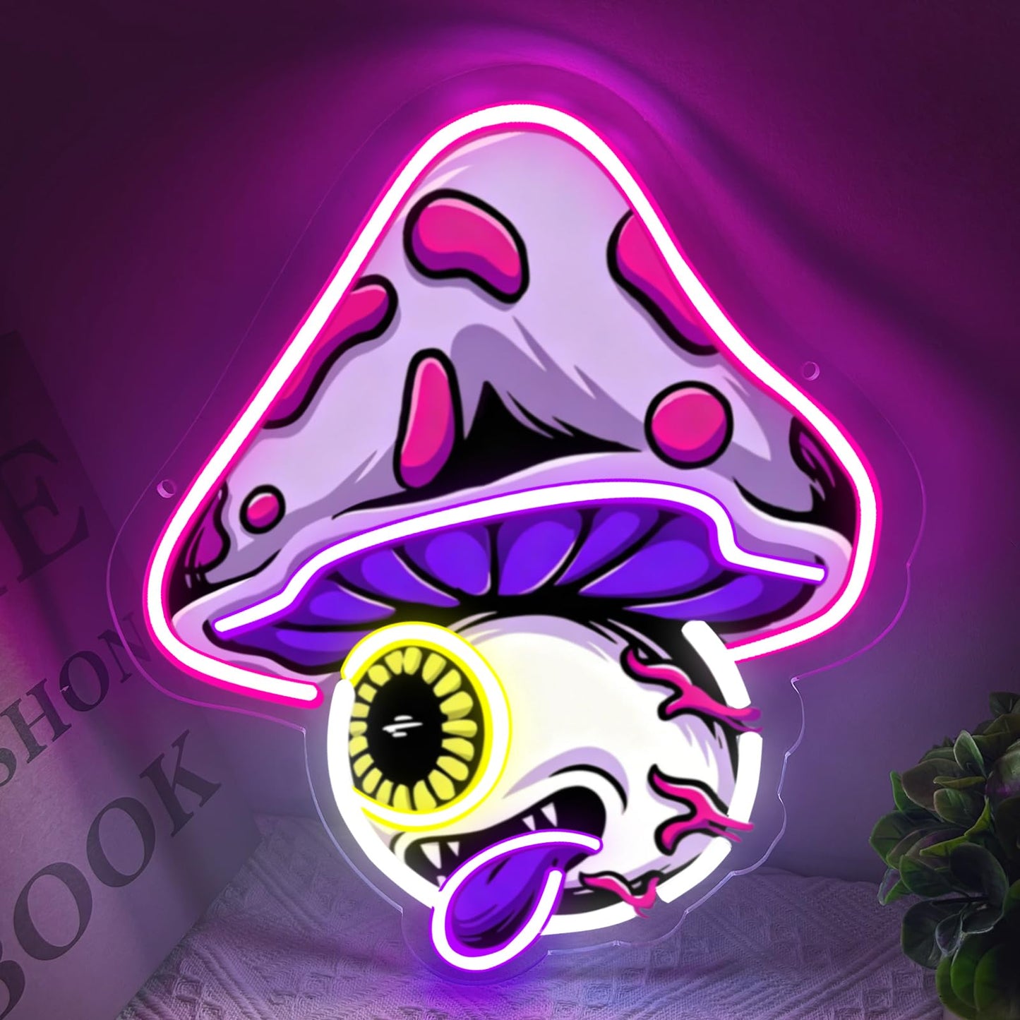 RuCvixkt Mushroom Neon Sign, Gaming LED Neon Signs for Wall Decor, USB Powered Mushroom Neon Light for Game Room, Man Cave, Bedroom Bar, Teen Room, Gift for Boy Girl Cartoon Fans