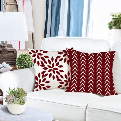 YCOLL Christmas Pillow Covers 18x18 Set of 4, Modern Sofa Throw Pillow Cover for Christmas Decor, Decorative Outdoor Linen Fabric Pillow Case for Couch Bed Car, Wine Red