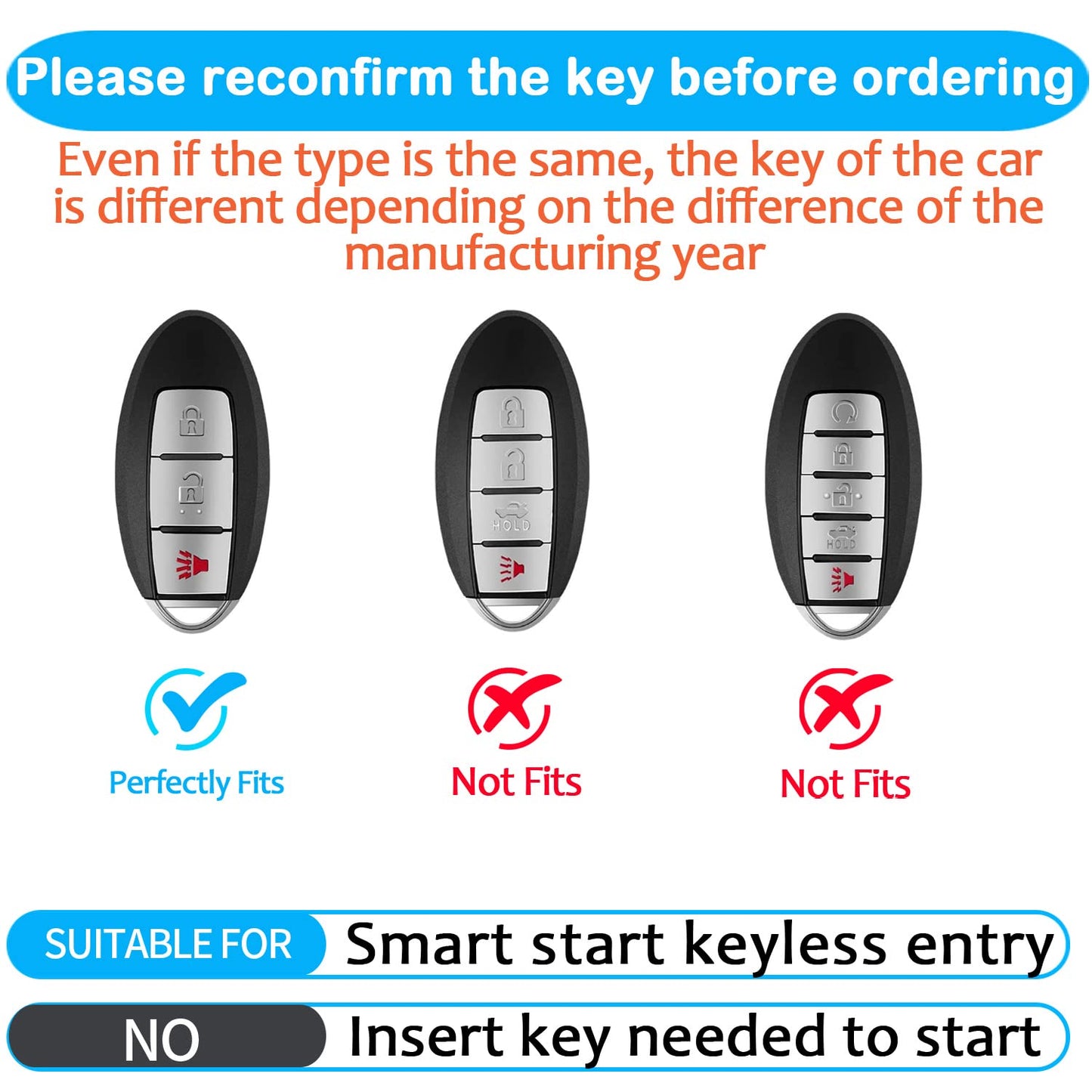 Tukellen Compatible with Nissan Key Fob Cover Handmade Genuine Leather Case for Altima Pathfinder Armada Murano Maxima Rogue Infinity Smart Remote 3 Buttons Key-Black