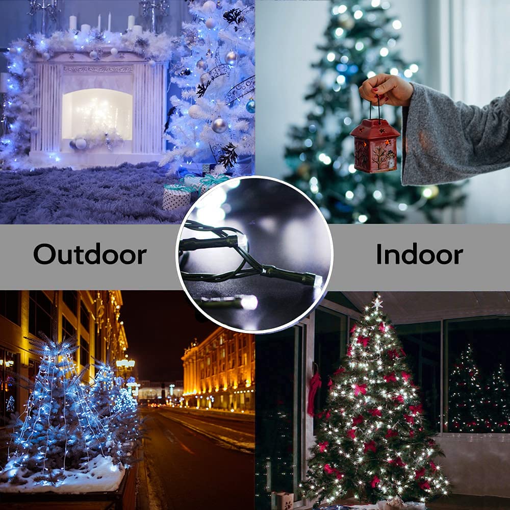 Christmas Decorations Outdoor String Lights - 25m/82ft 220 LEDs Memory Function 8 Modes End-to-End Extendable Plug in Waterproof Fairy Light for Thanksgiving Halloween Wedding Patio Decor - Cool White