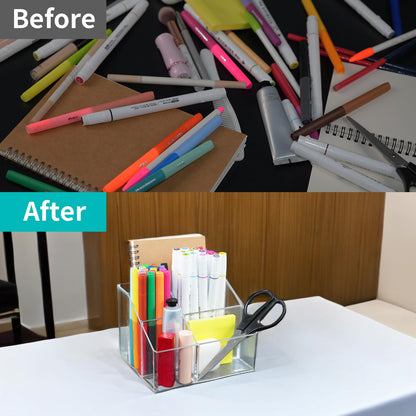 HSYMQ Acrylic Desk Organizers, Clear Pen Holder and Pencil Holder Display Stand for Office, School and Home