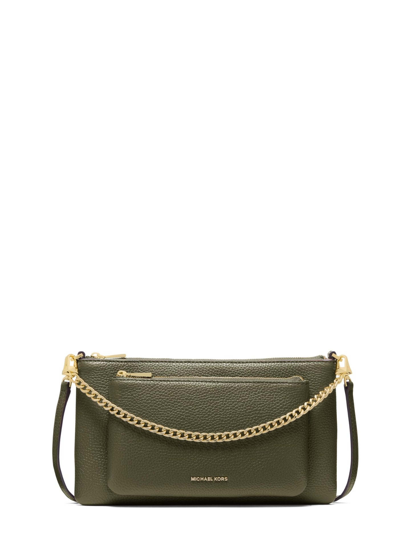 Michael Kors Jet Set Medium Pocket Convertible Crossbody Bag, Gold-Tone Hardware/Pebble Leather/Ivy