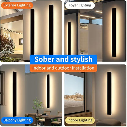 Mikeru Upgraded 2 Pack 71" Long & 4.3" Wide LED Wall Sconce, 10%-100% Dimming + 3000K-6000K Adjustable, IP65 Waterproof Outdoor Light Fixtures Cover US Junction Box for Porch, Garage, Basement