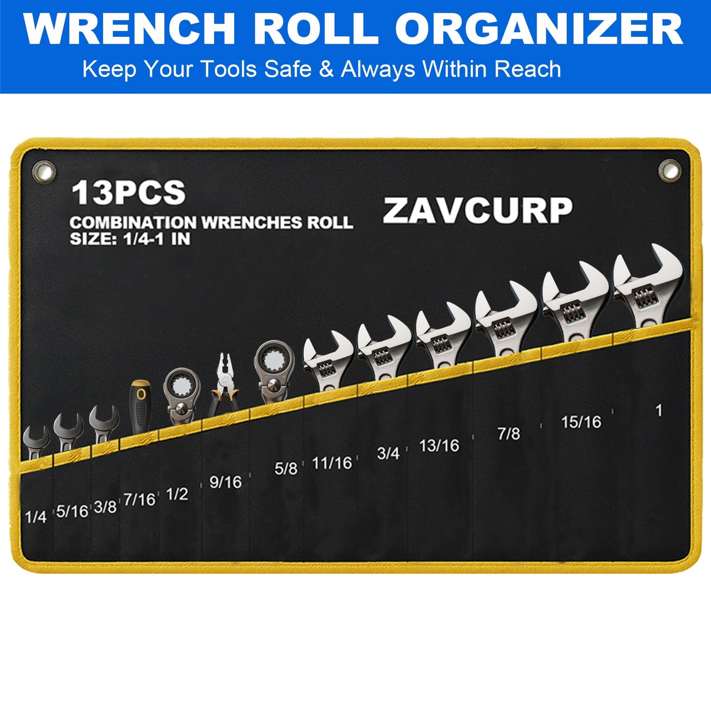 2PCS Wrench Roll Up Pouch, Wrench Organizer Roll Up, Tool Roll Up Bag, Heavy Duty Tool Pouch, Portable Wrench Storage with Water Proof Oxford Cloth, 12 Pockets Metric+13 Pockets SAE (Only Bags)