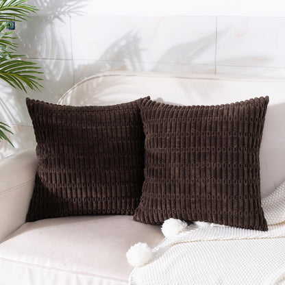Smile of hope Pack of 2 Corduroy Decorative Throw Pillow Covers 18x18 Inch Soft Boho Striped Pillow Covers Modern Farmhouse Home Decor for Sofa Living Room Couch Bed Dark Brown