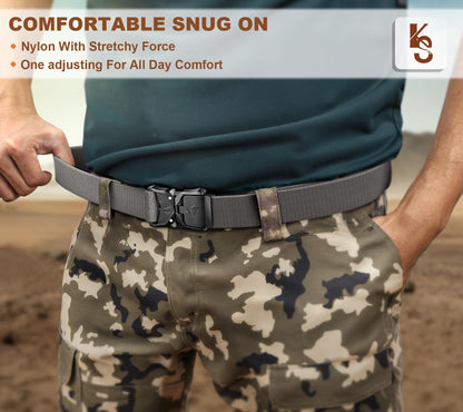 KEMISANT Men Tactical Belt,Stretch Nylon Belt Adjustable for Rigger Military Heavy Duty Work 1.5"-Quick Release(Black/Light Gray,30"-34" Waist Adjustable)