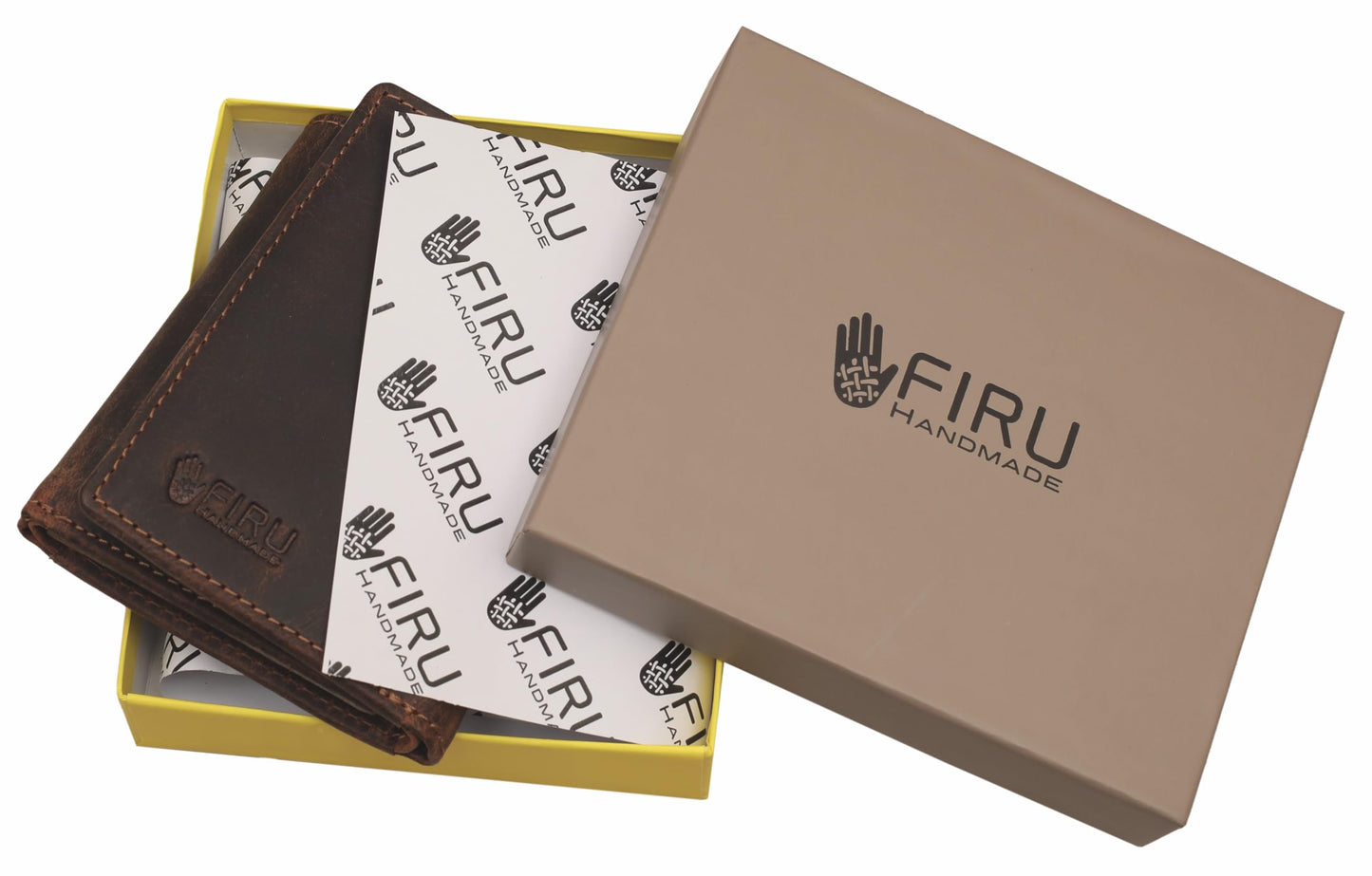 Firu-Handmade Genuine Leather Wallets for Men | RFID Blocking Trifold Wallet with 6 Card Slots, 2 Slip in Pockets and ID Window
