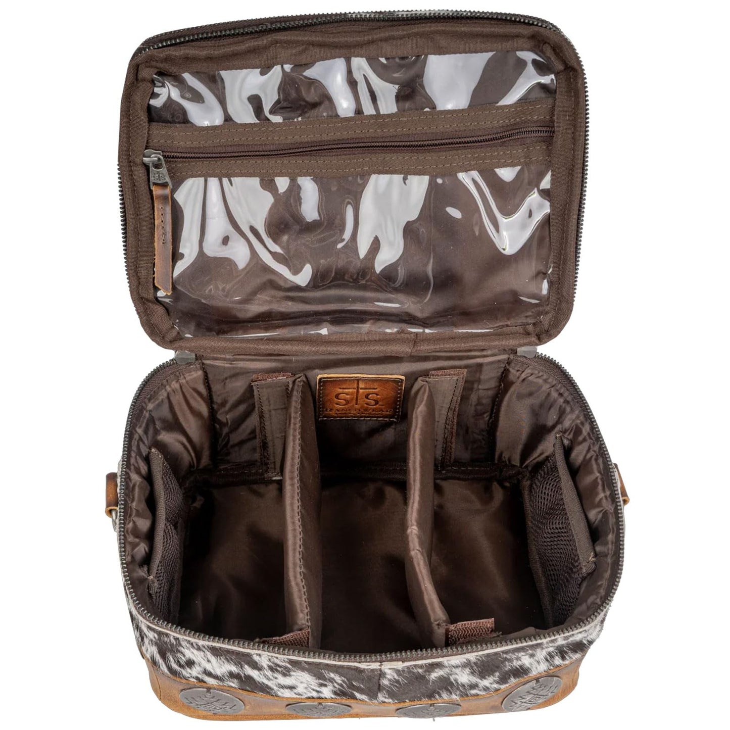 STS Ranchwear Vaquero Glamour STS-34330 Zip Around Full Grain Leather Cosmetic Organizer with 2 Compartments, Multi