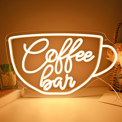 SYLHOME Coffee Bar Led Neon Light Sign Coffee Shop Business Home Bedroom Kitchen Restaurant Birthday Christmas Party Light Up Sign 15.75" X 9.4" USB Warm White