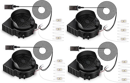4-Pack Inflatable Fan Replacement, 1.0A Air Fan Blower with 1.25A Adapter and 3 LEDs Bulbs Light Strings for Halloween, Thanksgiving and Christmas Inflatables (IP68 Waterproof, 5.0 * 5.0'')