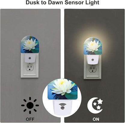 White Lotus Flower Night Light Plug into Wall, Beautiful Lotus in Pond Dusk to Dawn Night Light Plug in,0.5w Energy Saving Sleep Friendly NightLight for Kids Boys Girls Home Decor