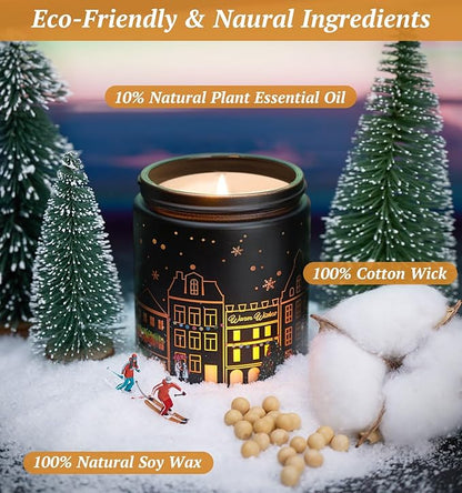 Merry Christmas Candles with Warmer LED, Christmas Decor Gifts Winter Candle with Apple Spice Scent, Apple Candles Over 40 Hours Burn Time, Home Decorations Indoor, 100% Soy Wax,Black
