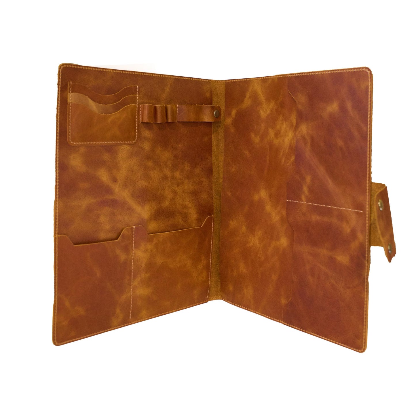 Leather Portfolio Folder - Genuine Leather Document Organizer with Multiple Pockets and Pen Holder – Business Padfolio for A4 Letter Size Papers, Professional Resume or Meeting Use (Whiskey)