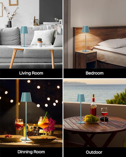 Cordless Table Lamps Rechargeable, 3 Adjustable Height, 5000mAh Battery Operated, 3 Colors Smooth Dimming, Portable LED Waterproof Table Lamp for Kitchen, Bedroom, Outdoor (2 Pack-Lake Blue)