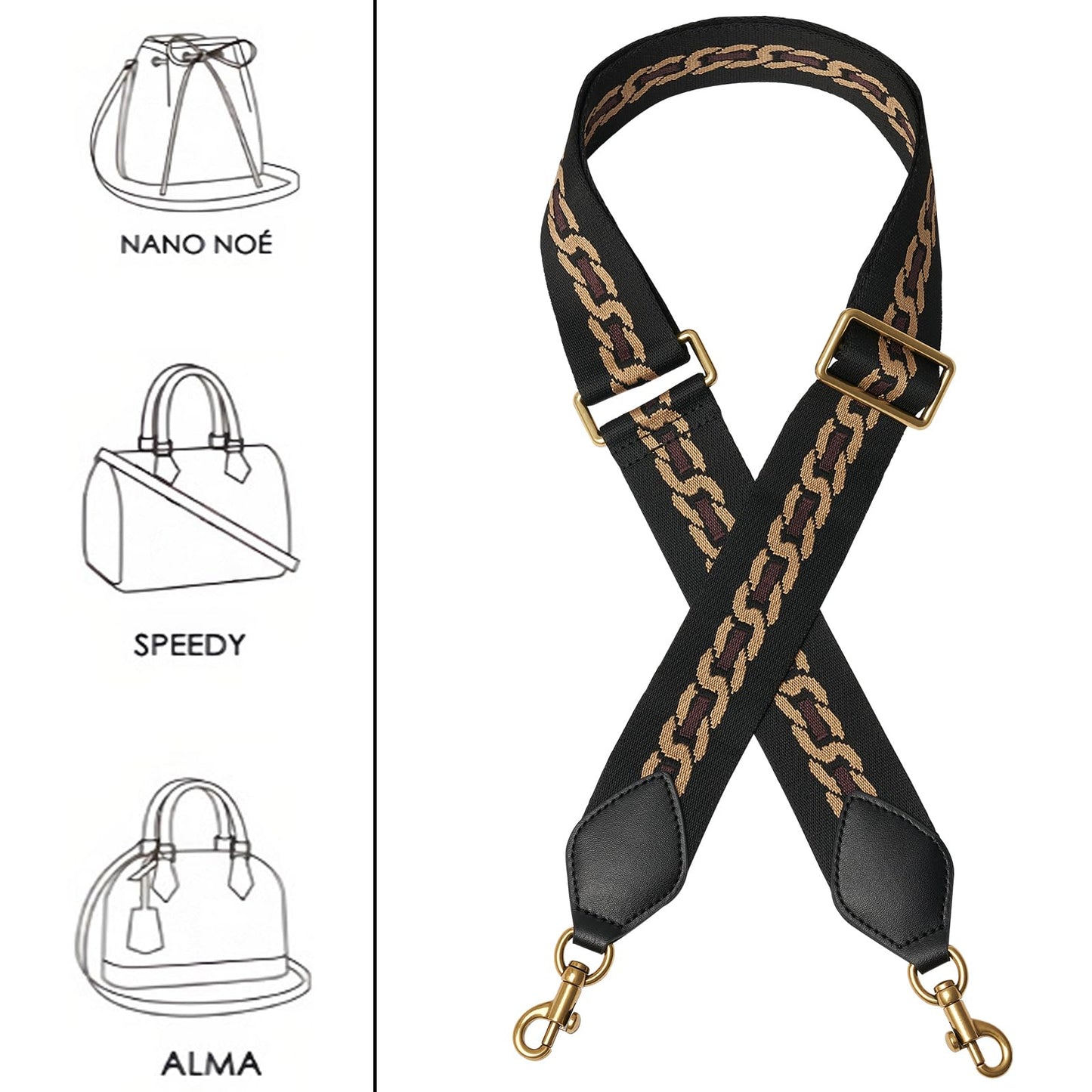 RICLVS Crossbody Bag Strap Soft Cotton Adjustable Replacement Purse (black pattern)