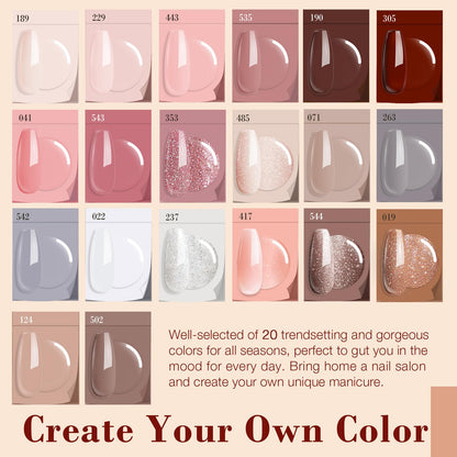 AZUREBEAUTY 31 Pcs Dip Powder Nail Kit 20 Colors Glitter Nude Brown Pink White Gray Dip Powder Liquid Set with Top/Base Coat Activator for French Nails Art Manicure DIY Salon Women Valentine's Gift