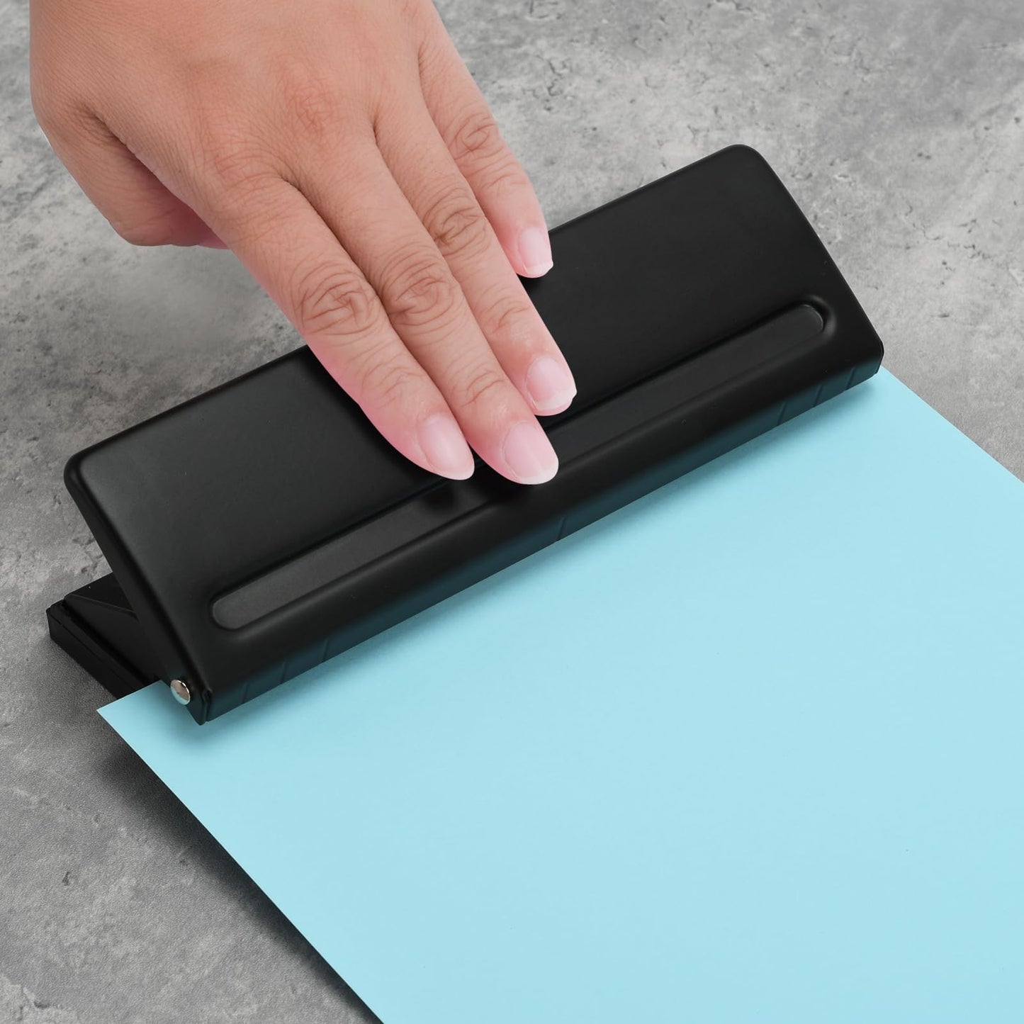 Adjustable 6-Hole Punch - Metal Hole Puncher for A4/A5/A6, Personal & Pocket Planners - 6-Ring Binder Puncher 6-Sheet Capacity, Non-Slip Base, with Ruler & Hole Guide (Black)