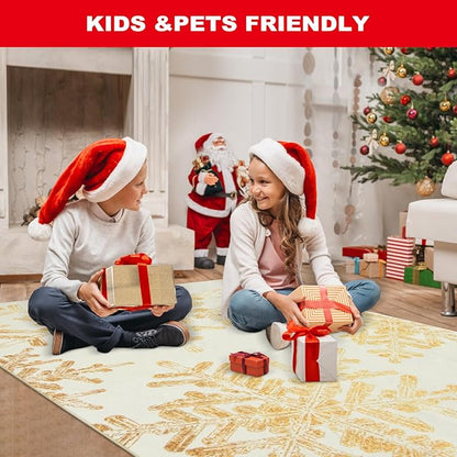 Lahome Snowflake Christmas Runner Rug, 2x6 Non Slip Christmas Rug Runners for Hallways Non Skid Washable Runner Rug Holiday Decor Carpet Runner for Kitchen Bedroom Laundry(2x6ft,Gold)