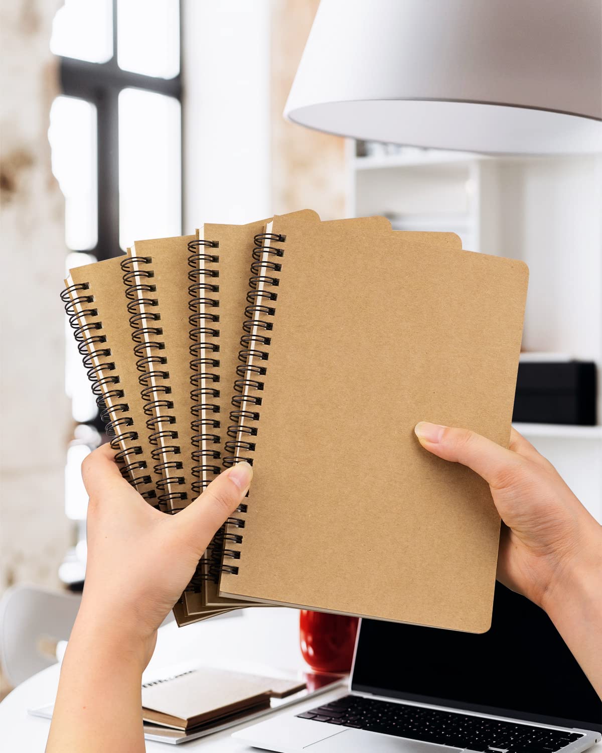 Spiral Notebooks 10Pcs A5 College Ruled Lined Journals Bulk- Kraft Brown Cover, 8.3 "x 5.8", 120 Pages/60 Sheets, 100gsm Paper, Memo Notepad Sketchbook, Travel Students Office Business Subject Diary