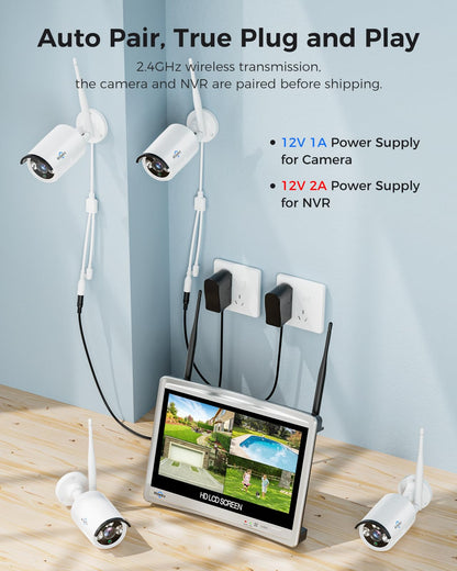 Hiseeu Wireless Pro WiFi Security Camera System, 16CH 4K NVR Kit, Plug-in Powered 12Pcs 5MP CCTV Home Security Camera System for Indoor/Outdoor, Night Vision, Waterproof, Motion Detection, 3TB HDD