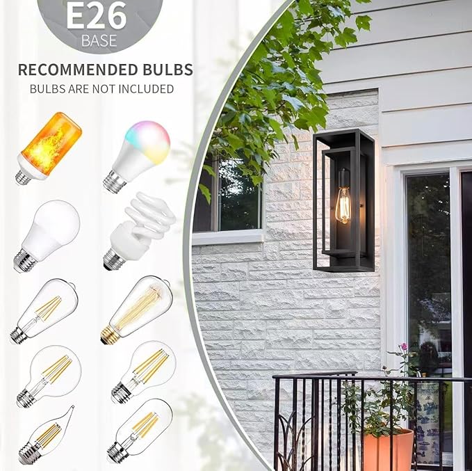 4 Pack 18 inches Outdoor Wall Lantern Light Fixture, Large Black Exterior Waterproof Wall Sconce, Anti-Rust Mount Porch Light with Clear Glass,E26 Socket