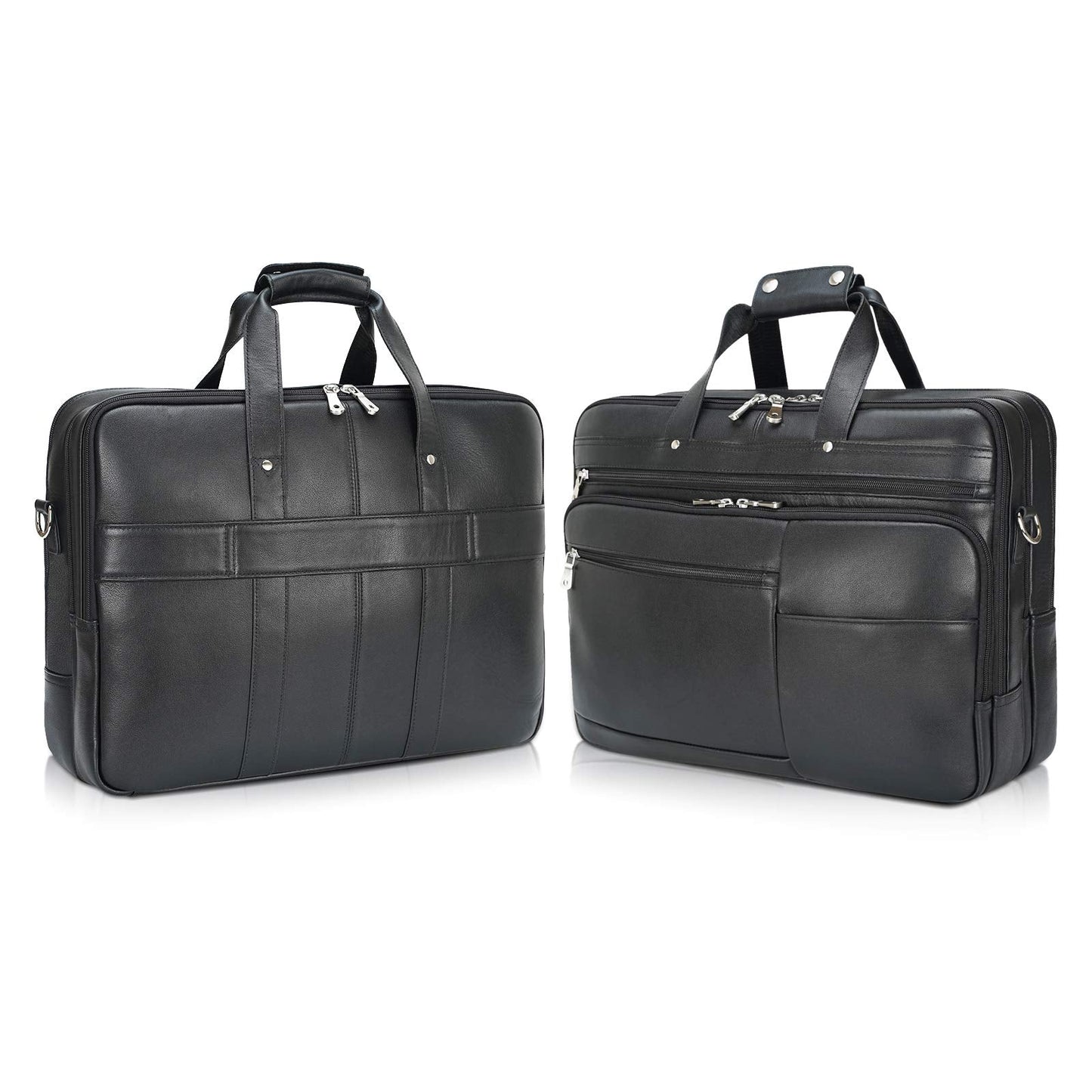 Polare X-Large 18" Napa Leather Briefcase For Men Business Travel Case Messenger Bag Fits 17.3" Laptop (Black)