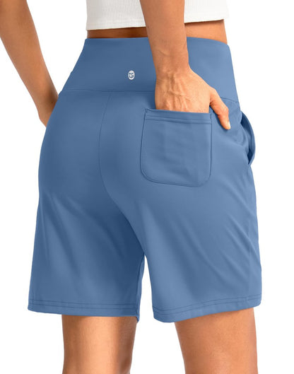 G Gradual Women's Bermuda Long Shorts with Pockets 7" High Waisted Knee Length Shorts for Women Walking Athletic Workout(Light Blue-L7,3XL)