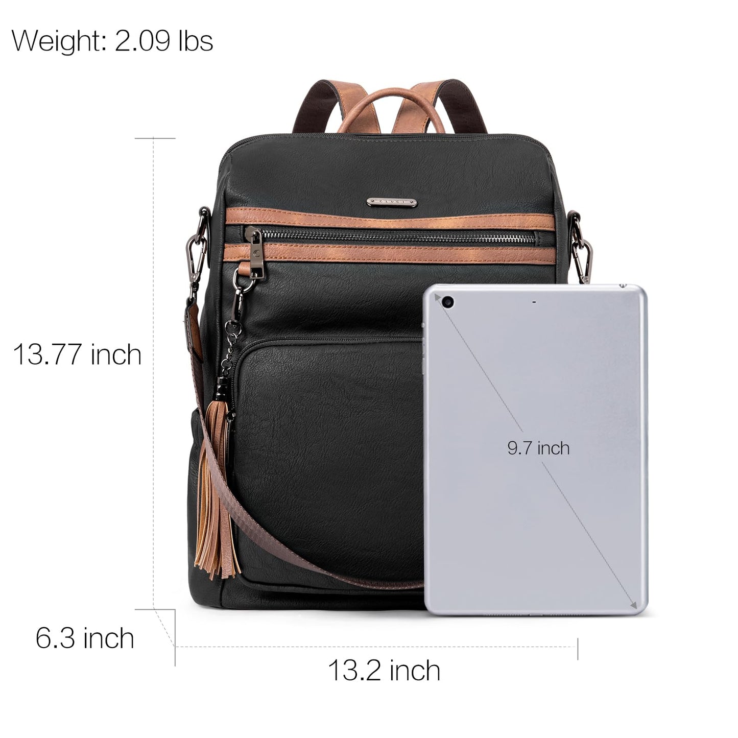 CLUCI Backpack Purse for Women Fashion Leather Designer Travel Large Ladies Shoulder Bags with Tassel Oil Wax Black
