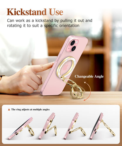 GVIEWIN Magnetic Phone Ring Holder, Compatible with MagSafe Phone Grip with Adjustable Stand, Magnet Phone Ring Kickstand for iPhone 17/16/15/14/13/12 Pro Max Plus Air/Other Phones (Glitter/Silver)