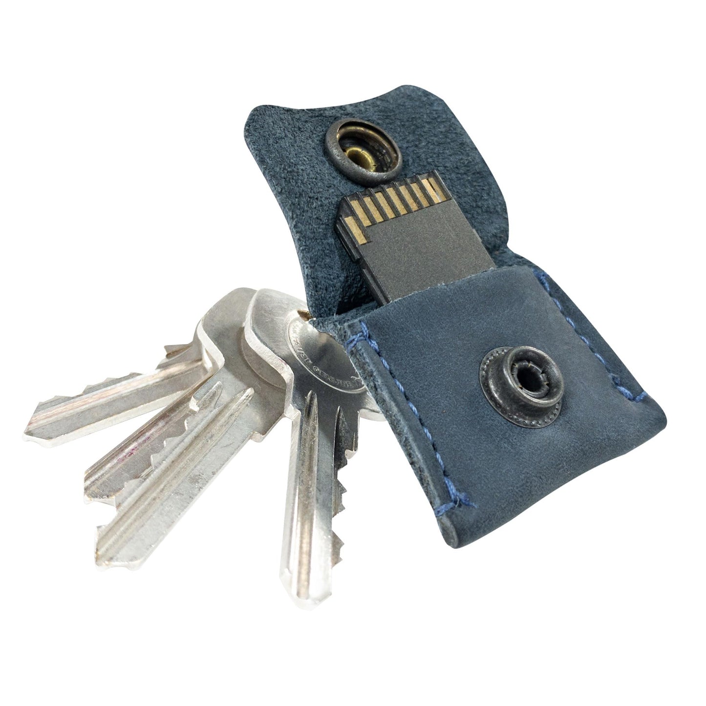 Rustic Leather Switch Cartridge Game Keychain/SD Card/Guitar Pick Holder Handmade by Hide & Drink (Slate Blue)