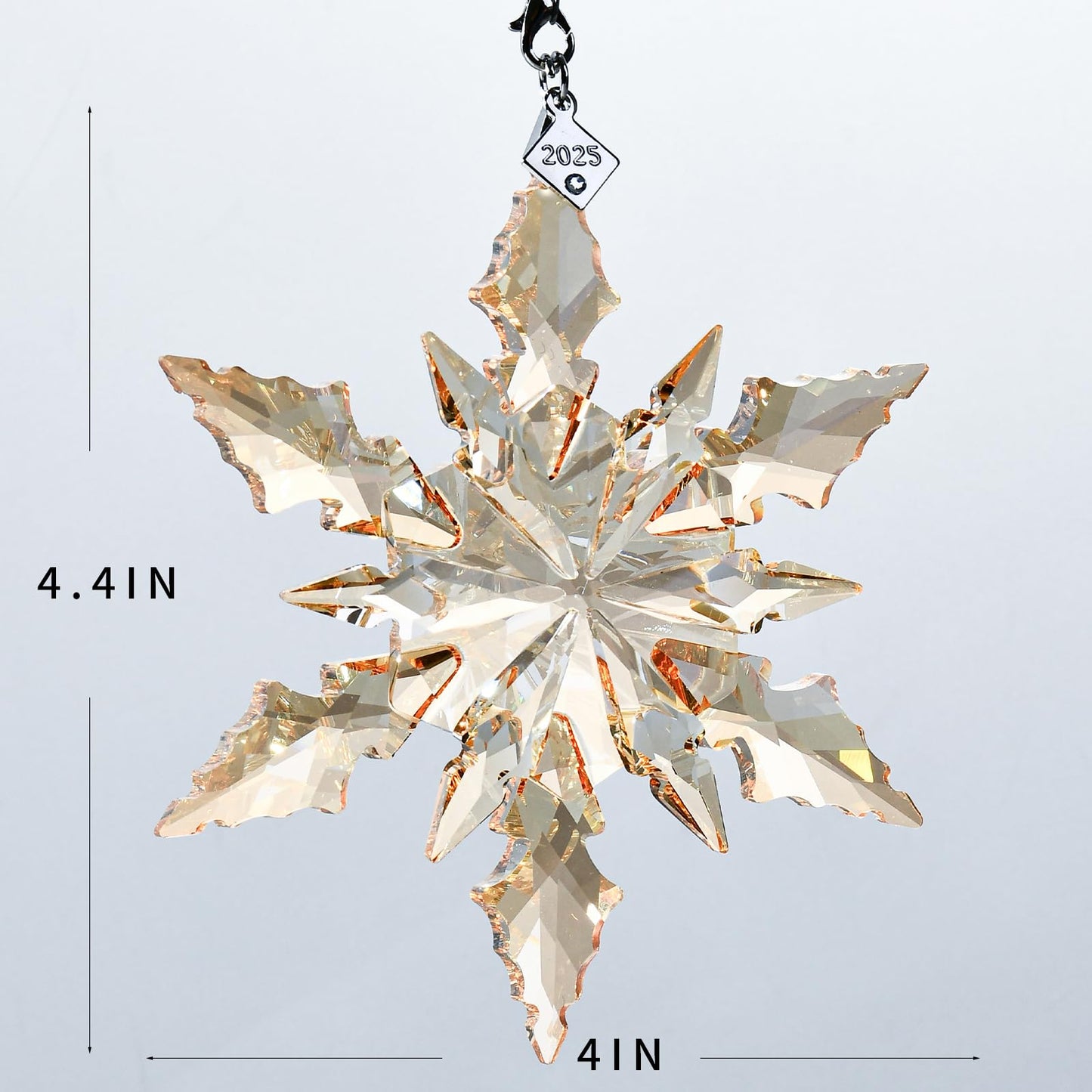 2025 Edition Crystal Snowflake Ornament Christmas Tree Ornament Home Decor Gift (2025-Champagne)