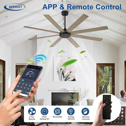 Depuley Large Ceiling Fan without Light: 66 Inch Indoor/Outdoor Fan Reversible DC Motor 6 Speed - Dual 8 Blades Big Ceiling Fans with No Light for Living Room Covered Patio, Wood Color