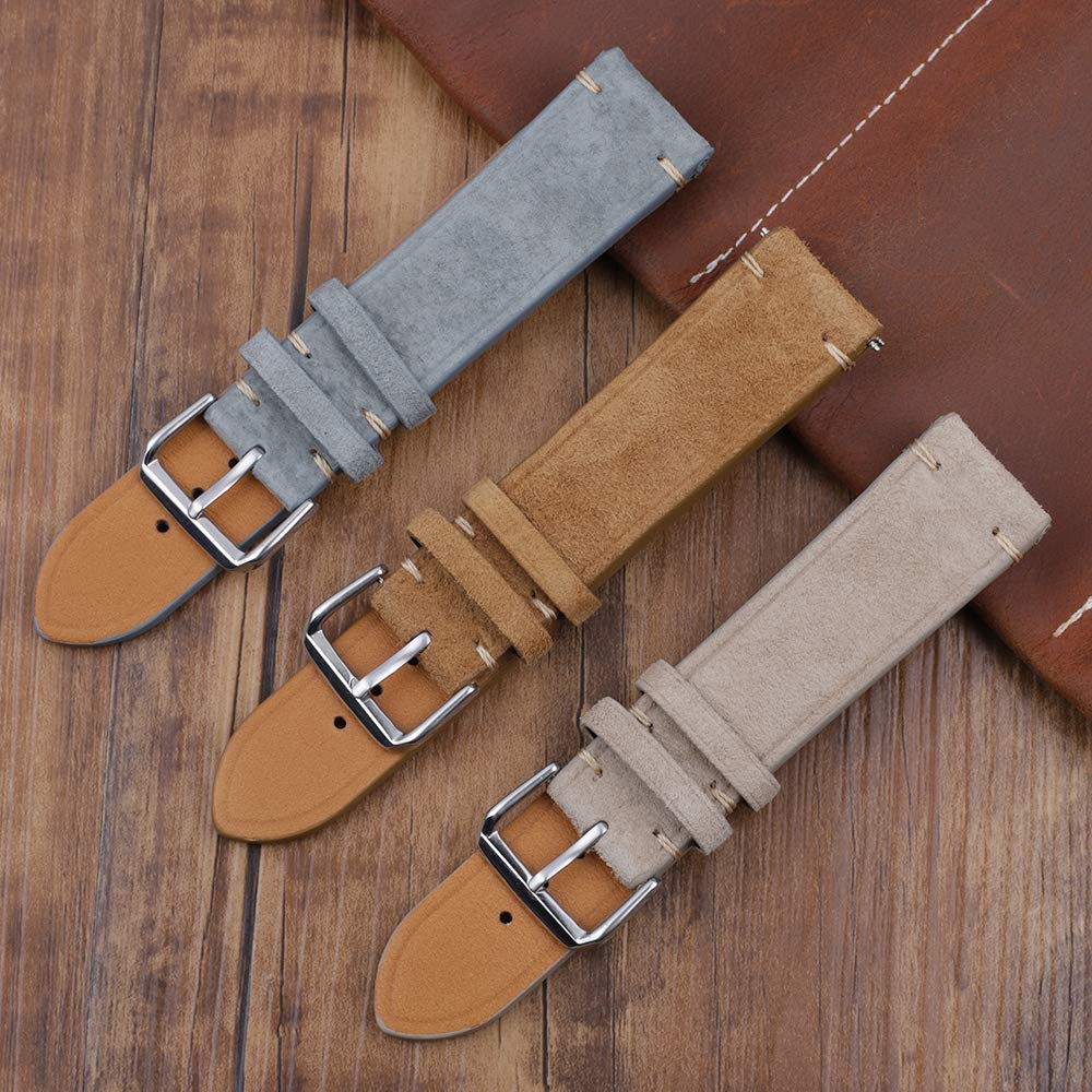 Onthelevel Suede Leather Watch Strap 18mm 20mm 22mm Vintage Chamois Leather Watch Band for Men or Women (18mm, Brown)